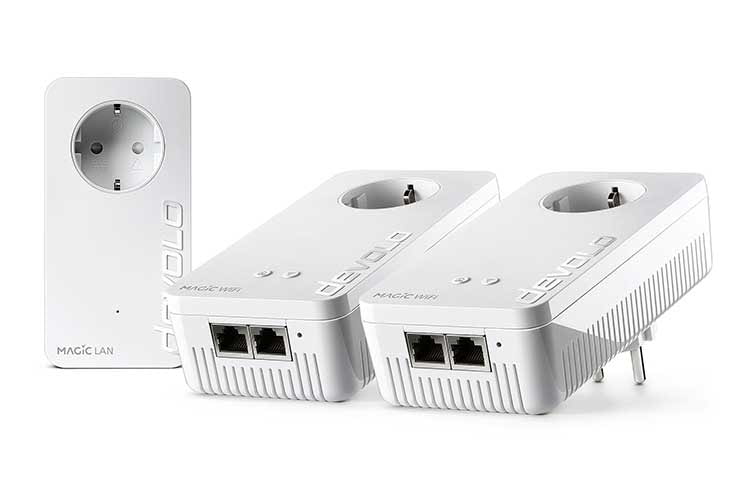 Das devolo Magic 2 Powerline Multiroomkit glänzt mit hoher Geschwindigkeit, integrierten Zwischensteckern und je 2 x Gigabit-LAN-Anschlüssen