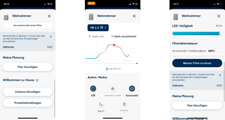 Der Verlauf des Luftqualitätsindex kann in der BlueAir App überprüft werden