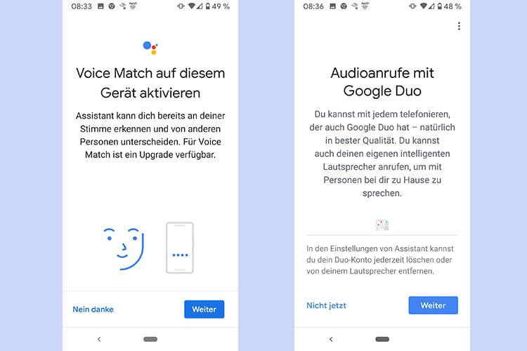 Während des Installationsprozesses lassen sich die Stimmidentifizierungs- und Google Duo-Funktionen für Google Home Nest aktivieren