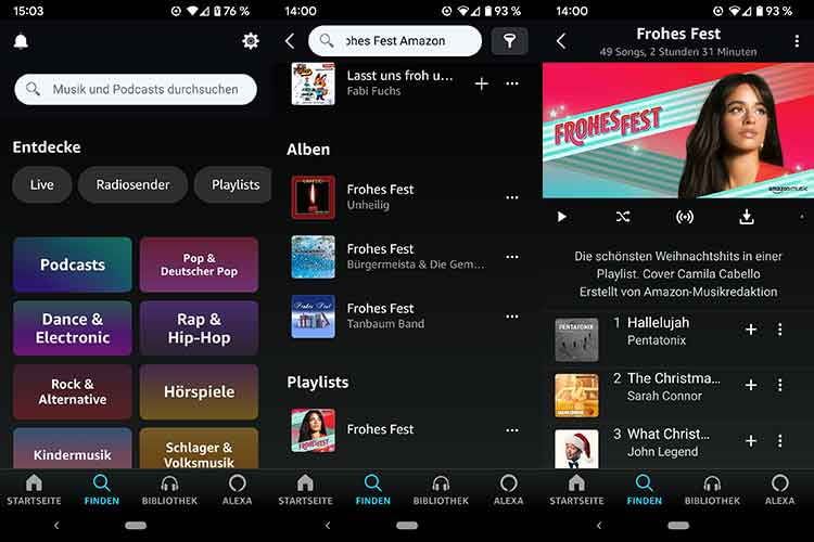 Auf dem Smartphone einfach nach "Frohes Fest Amazon" suchen, und dann das Cover bei "Playlists" antippen