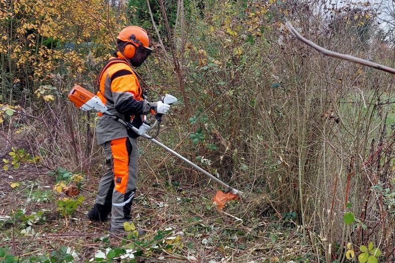 F&uuml;r besonders dichtes Unkraut ben&ouml;tigt man eine Motorsense wie dieses Modell von Stihl