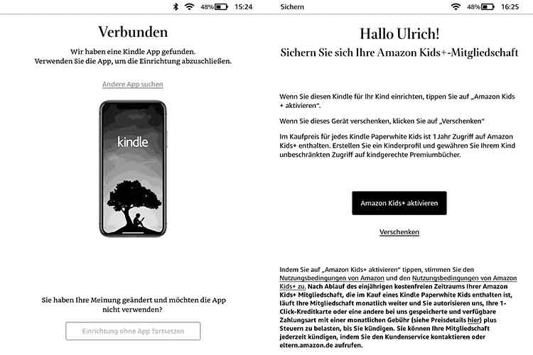 Höflicher Zwang: Ohne Aktivierung des Amazon Kids+ Abos läuft nichts bei der Amazon Kindle Paperwhite Kids Edition