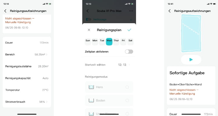 In der Aiper App wird nach der Reinigung ein Protokoll angelegt und eine Karte mit Routenverlauf ist verfügbar
