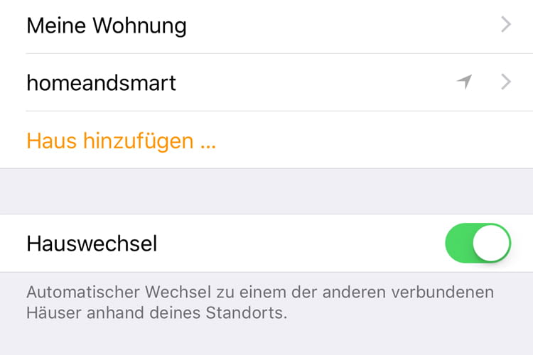 Über Home-App einstellen: Haus hinzufügen und Hauswechsel automatisch erkennen
