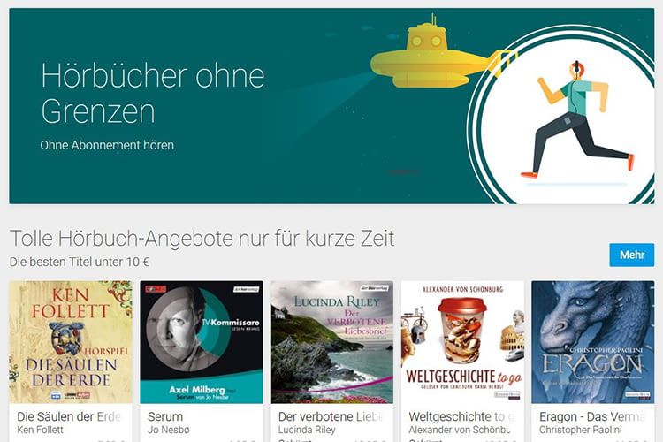 Im Google Play Bücher Shop verkauft Google jetzt auch Hörbücher - ohne Aboverpflichtung