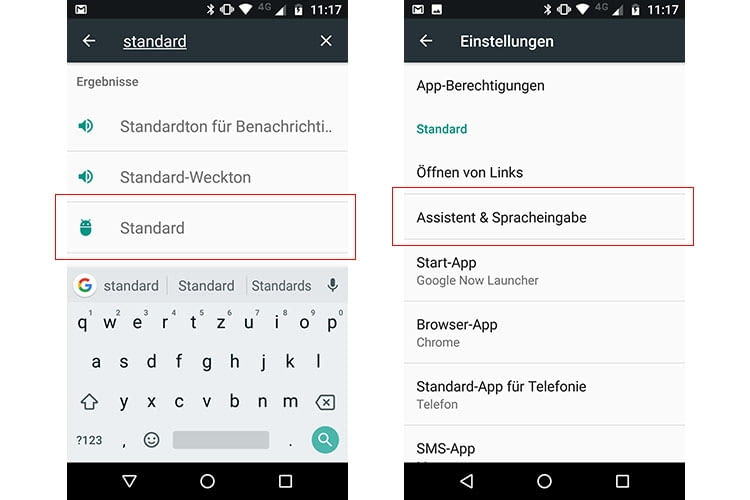 In den Android Standard-Einstellungen lässt sich der Handy-Assistent auswählen