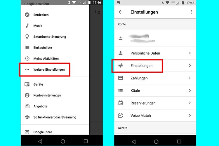 Über „Weitere Einstellungen“ und dann „Einstellungen“ in der Google Home-App zur Sprachauswahl navigieren