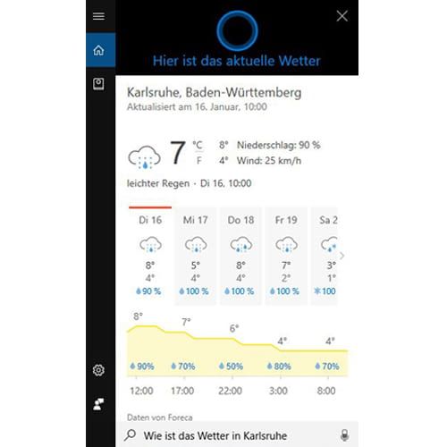 Windows-Wetter-App mit Cortana per Sprachbefehl auf den Desktop berufen