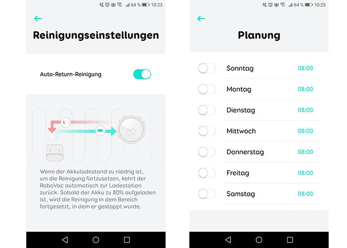 Nutzer sollten einstellen, dass der RoboVac G10 zur Ladestation zurückkehrt bevor der Akku leer wird