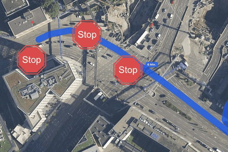 Das Routago Navigationssystem zeigt die optimalen Routen für Fußgänger an