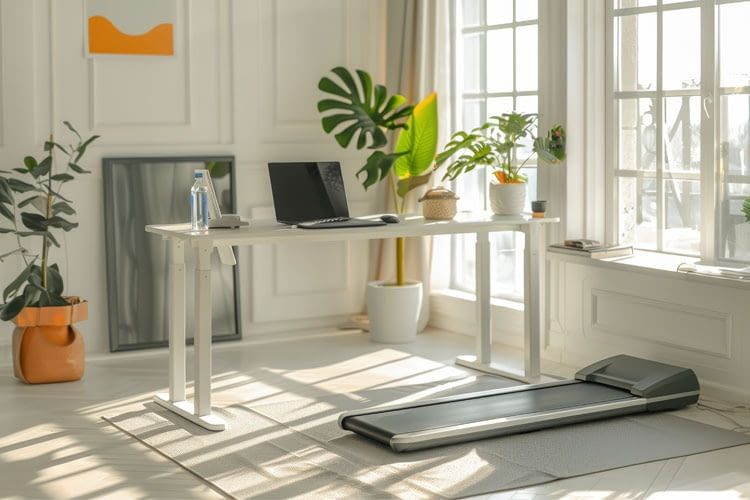 Ein Laufband unter dem Schreibtisch steigert die Fitness