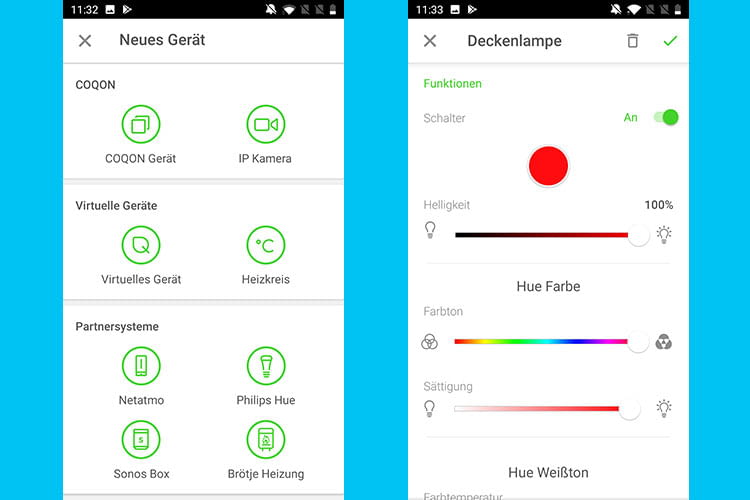 Die Integration von Dritthersteller-Lösungen wie Phlips Hue war im Test von COQON spielend einfach