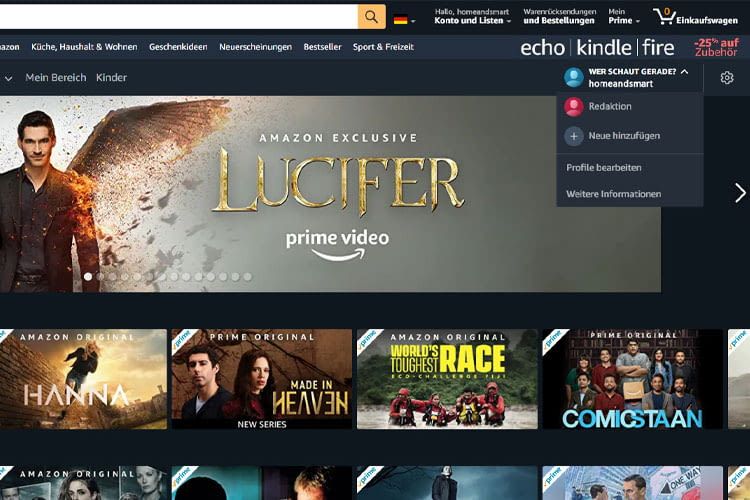 Im Test haben wir Amazon Prime Video Nutzerprofile über den Webbrowser angelegt