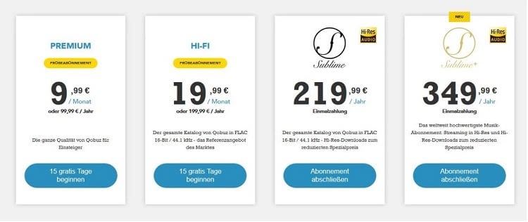 Bei Qobuz fällt die Wahl des Tarifs weniger leicht