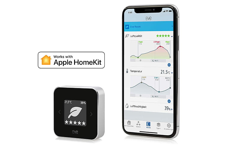 In der Eve App werden die von Eve Room gesammelten Raumluftdaten anschaulich in einer Grafik dargestellt