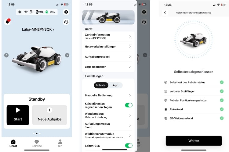 Die MAMMOTION App ist übersichtlich gestaltet