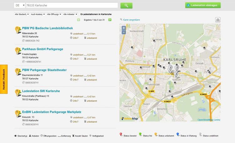 Das Stromtankstellen Verzeichnis von smarttanken.de ist ohne Registierung nutzbar