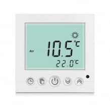 Digitales Raumthermostat mit LCD-Display, individuellem Wochenprogramm und integriertem NTC-Sensor.