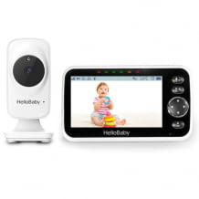 HelloBaby Video-Babyphone mit 5 Zoll LCD-Bildschirm, Infrarot-Nachtsicht, Wiegenlieder, Gegensprachfunktion und VOX-Modus.