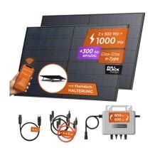 Komplett-Set aus zwei 500 W Solarmodulen, 800 W Wechselrichter, Kabeln und Flachdach-Halterung