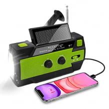 Tragbar Kurbelradio mit AM/FM, eingebauter 4000mAh Batterie, 4 Modi LED Taschenlampe und Bewegungssensor.