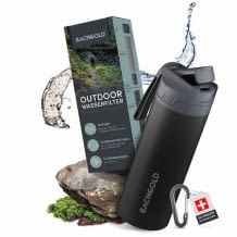 Wasseraufbereitungsanlage für unterwegs, mit 650 ml Kapazität, filtert in 3 Stufen bis zu 1.500 Liter, Filter austauschbar.
