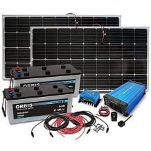 Autarke Insel-Solar-Anlage mit 24 V Batterie-System-Spannung, 2500W Leistung und Zubehör.