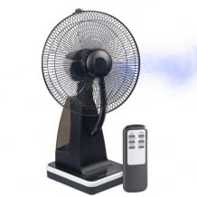 Tisch-Ventilator mit Ultraschall-Sprühnebel und Fernbedienung. Inkl. 3 Windmodi und 90 Grad Oszillation.