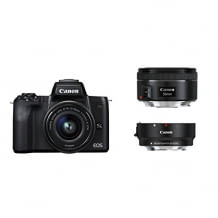 Beliebtes Einsteiger-Set bestehend aus EOS M50 Body, Camera Mount Adapter EF-EOS M und 15-45 mm Objektiv