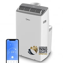 Condizionatore mobile per ambienti fino a 43 metri quadrati con potenza di 12.000 BTU, controllo tramite app e tubo di scarico dell'aria.