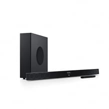 Soundbar with subwoofer for virtual surround sound and aptX for high-quality Bluetooth music streaming.
