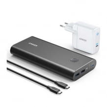 Superschnelle 26.800 mAh Powerbank mit Ladefunktion über USB Typ-C-Schnittstelle und Netzteil.