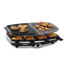 1200 W Raclette mit Natursteinplatte, 8 antihaftbeschichteten Raclettepfännchen und Spateln