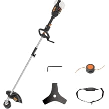 hochwertiger Premium Rasentrimmer, mit Akku, Doppelfaden und Trennscheibe, praktischer Schultergurt