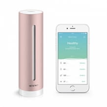 Measures air quality, humidity, temperature and noise level.  With real-time notifications and compatible with HomeKit.