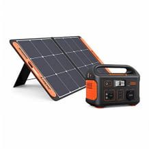 Tragbare Powerstation mit 518WH und 100W faltbarem Solarpanel, mit 230V/500W, LCD Anzeige und 8 Ladeanschlüssen.