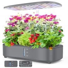 Sistema di coltivazione idroponica per serra interna con lampade a LED, finestra per la misurazione del livello dell'acqua e sistema di pompaggio silenzioso.