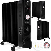 Ölradiator mit bis 2500W Heizleistung. Mit 11 Heizrippen, integrierter Zeitschaltuhr, 3 Leistungsstufen und stufenlosem Thermostat.