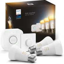 Drei E27-Lampen inkl. Bridge und Smart-Button, alle Weißschattierungen, steuerbar via App, kompatibel mit Amazon Alexa und Apple HomeKit