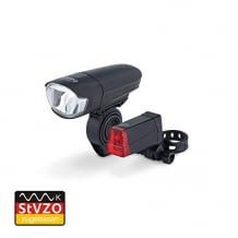 LED Front- und Rückleuchte zugelassen nach StVZO. Lange Leuchtdauer. Frontlicht mit umschaltbarer Leuchtstärke.