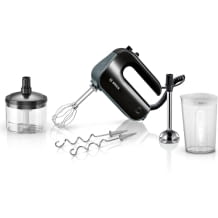 5 Stufen, 2 Edelstahl Rührbesen- und Knethaken, Mixstab Edelstahl, Universalzerkleinerer, 850 W, schwarz/dark silver