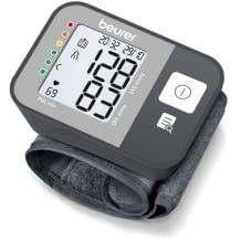 Blutdruckmessgerät mit Risiko-Indikator, Handgelenksmanschette, Herztaktmessung und nützlicher Aufbewahrungstasche.