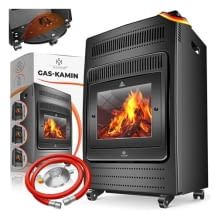4 kW Gas-Kamin inkl. Gasdruckregler & Schlauch, geeignet für Butan- oder Propangasflaschen bis 11kg