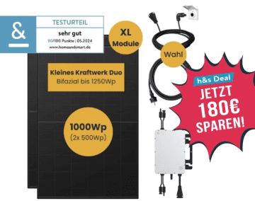 Bei diesem Deal bei Kleines Kraftwerk sparen unsere Leser exklusiv 180 Euro auf ein 1000W Balkonkraftwerk