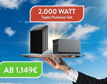 Bei tepto gibt es aktuell ein 2.000 Watt Balkonkraftwerk mit dem nagelneuen Avocado 22 Pro Speicher