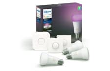 Philips Hue Starter Set mit Phlips Hue Bridge, 3 White & Color Ambiance LED Leuchten und zwei Philips Hue Smart Buttons