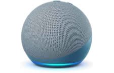 Echo Dot 4 in blau-grau präsentiert sich in Kugelform