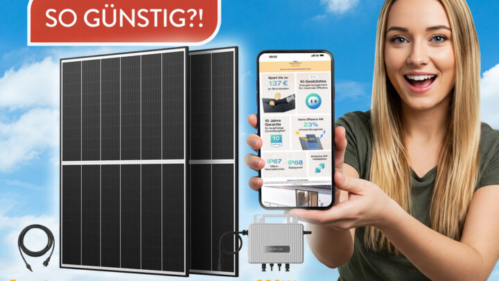 Unter 230 Euro: Balkonkraftwerkset mit 880 Wp und Wechselrichter!