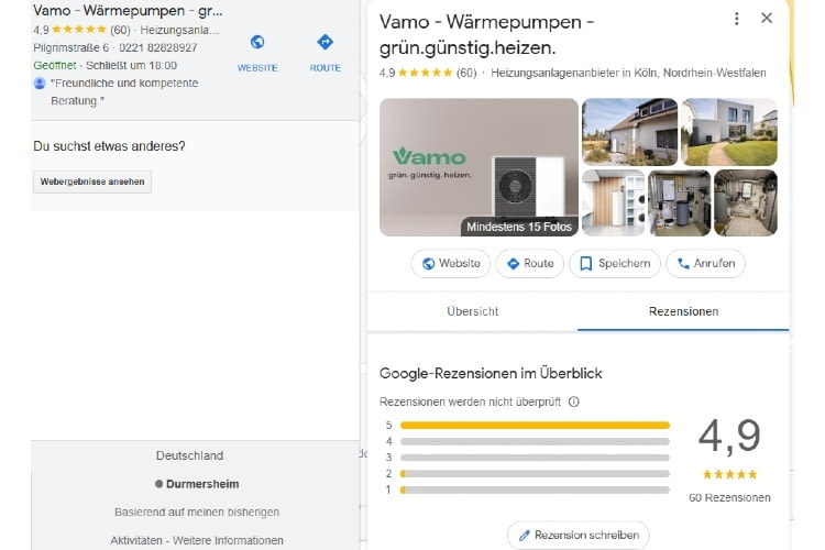 Bei Google ist Vamo fast perfekt bewertet Bei Google ist Vamo fast perfekt bewertet
