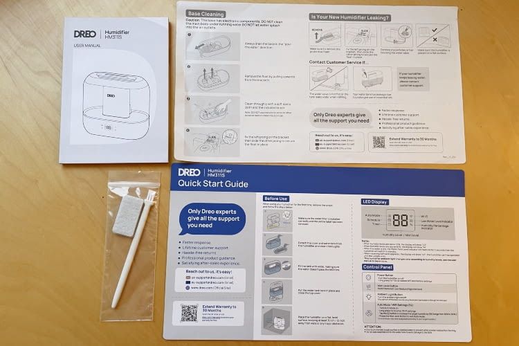 Dem Dreo smart Luftbefeuchter lag neben Aromapads und Reinigungsbürste auch mehrere Anleitungen bei Dem Dreo smart Luftbefeuchter lag neben Aromapads und Reinigungsbürste auch mehrere Anleitungen bei